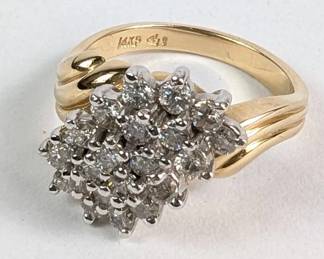 14k Yellow Gold Diamond Cluster Ring