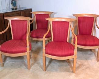 Selva Italian Biedermeier Style Red Upholstered Light Wood Chair Set