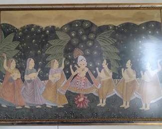 Indian Pichwai Silk Painting of Krishna And Followers