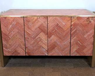 Ello Carrara Marble Chevron Buffet Cabinet, MidCentury