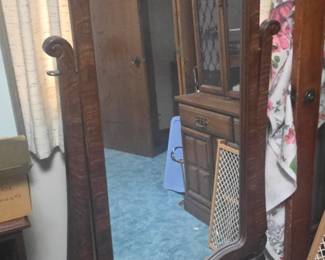 Antique Victorian Tiger oak Cheval mirror