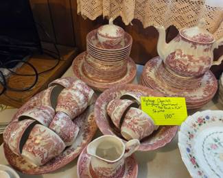 #64	Vintage Churchill England Dinnerware "The Brook in Pink" 56 piece	 $100.00