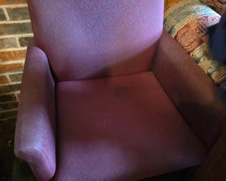 #38	Red wood and cloth chair (as-is) 	 $20.00