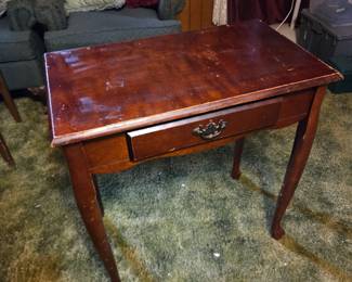 #37	small laminte wood table with drawer table restoration needed 28x16x30	 $20.00