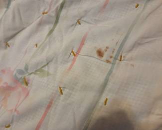 #79	Patchwork quilt 82x78 (small staining and tear)	 $35.00