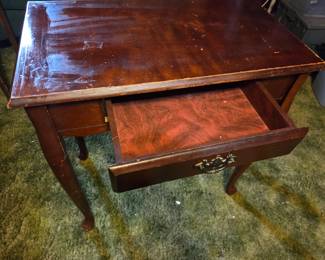 #37	small laminte wood table with drawer table restoration needed 28x16x30	 $20.00