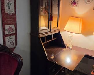 #44	Display hutch/Desk (2 pieces) 3 drawers 1 flipdown desktop 2 glass doors 2 shelves 30x17x82	 $55.00