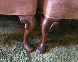 #47	Pair Wing back chairs salmon color (as-is some stains)	 $35.00
