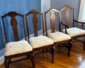 4 Walnut Upholstered Dining Chairs