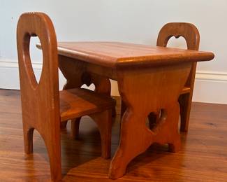 Handcrafted Pine Doll [American Girl size] Furniture Table and 2 Chairs 
