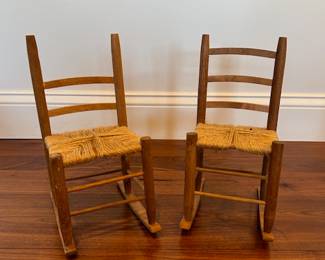 Pair of Handcrafted Wood and Twine Doll [American Girl size] Rockers 