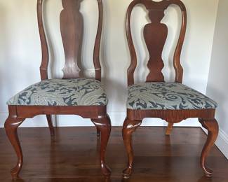 2 Queen Anne Solid Cherry Upholstered Chairs