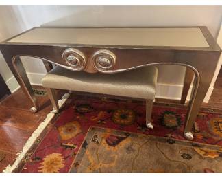 Classic Sally Sirkin Lewis for J. Robert Scott. Snail Console and bench. Silverleaf style finish.

