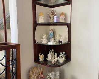 Small collection of Angel figurines - but honestly - check out the great wood corner displays shelf.