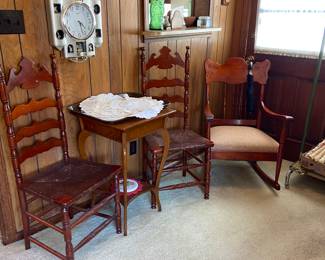 Ladder back chairs, beautiful rocker and perfect size side table.