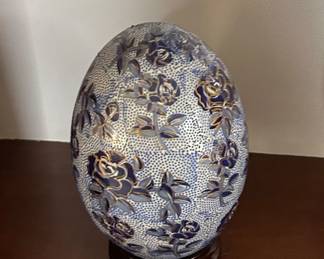 vintage Chinese cloisonné egg on a wooden stand