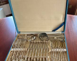 a cased set of silver flatware (not sterling)