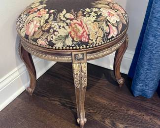 Upholstered Stool with Needlepoint Design. $89.00