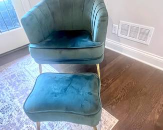 Green Velvet Accent Chair and Ottoman (2 Available) $129.00/ set