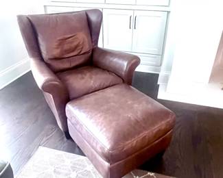 Leather Club Chair and Ottoman from Natuzzi. $899.00 (2 Sets Available)