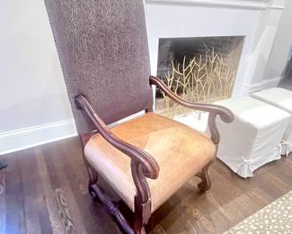 Upholstered and Carved Wooden Os de Mouton Armchairs with Leather Seat and Back $439.00/each. 2 Available.
