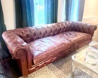 96" Distressed Heavy Leather Chesterfield Sofa Made by the Halo Design Group. $1699.00
