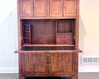Arhaus Dropdown Leather Desk Top and 6 Door Cabinet Unit. $1199.00