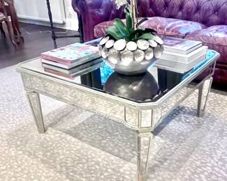 40" x 40" Square Mirrored Formal Coffee Table (small chip on front leg, shown) $299.00