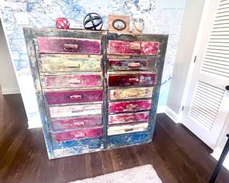 Colorful Rustic 14 Drawer Distressed Chest by Global Woodworks. $699.00