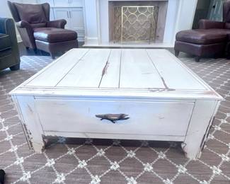 48" x 48" Distressed White 2 Drawer Coffee Table by Romweber. $399.00