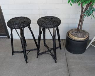 Vintage Black Wicker Stools