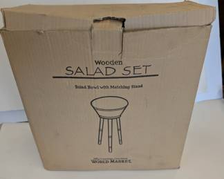 New still in box from world market salad bowl on stand or could be repurposed to plant stand