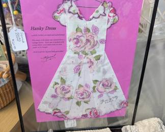 Collectible vintage hanky dress framed
