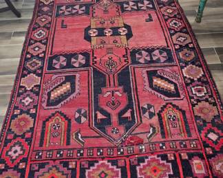 40. Hand Woven Red aztec Rug 5.6 x 10'