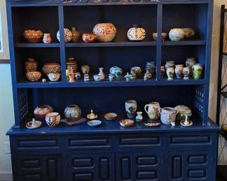 Antique Dark Blue Wooden Hutch