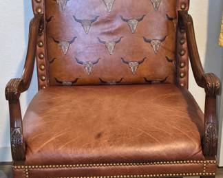 Western Longhorn Skull Embossed Leather High Back Chair