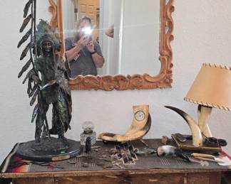 Entry Western Decor with Hand Carved Wooden Frame Mirror