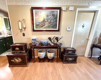 Foyer Table, Framed Art, Jardinieres - Trunks …