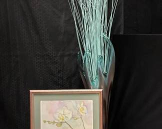 BR136Glass Bloom, Tall Vase, And Watercolor Art Glass Blown Vase  Watercolor art
