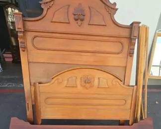 FL118VAntique Renaissance Revival Carved Walnut And Burl Wood Bed Frame Fron The Victorian Era