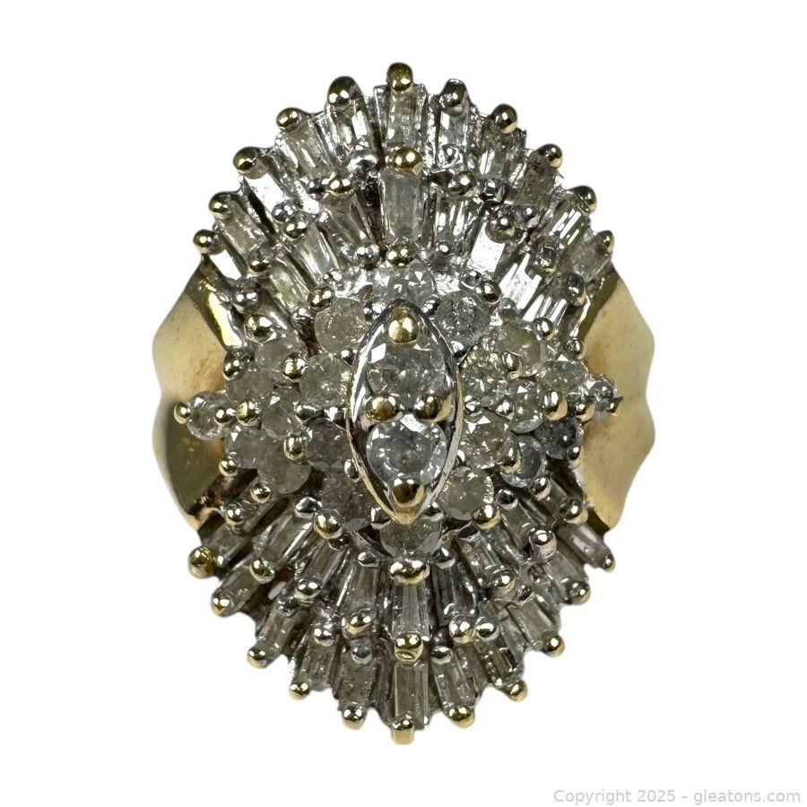 10kt Yellow Gold Large Diamond Cluster Ring