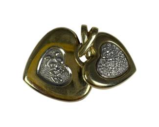 10kt Two Toned Double Heart Diamond Pendant