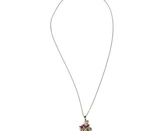 14kt Yellow Gold Synthetic Ruby and Diamond Pendant on 10kt Gold Chain