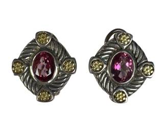 Sterling Silver and 18kt Yellow Gold Alisa Pink Topaz Earrings