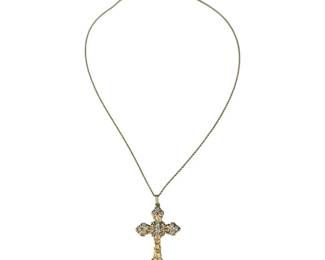 14kt Yellow Gold Diamond Cross Pendant Necklace
