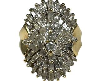 10kt Yellow Gold Large Diamond Cluster Ring