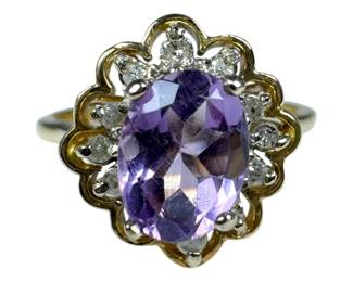 14kt Yellow Gold Amethyst and Diamond Ring