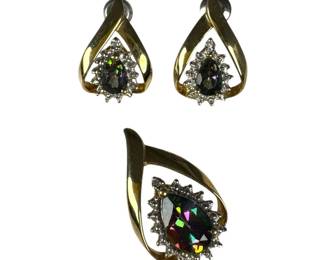 10kt Yellow Gold Mystic Topaz Pendant and Drop Earrings Set