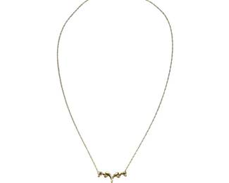 10kt Yellow Gold Imitation Emerald and Diamond Stationary Necklace