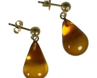 14kt Yellow Gold Amber Drop Earrings